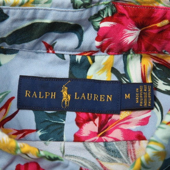 Ralph Lauren Shirt Mens Medium Blue Hawaiian Floral Short Sleeve Button Down - Picture 4 of 10